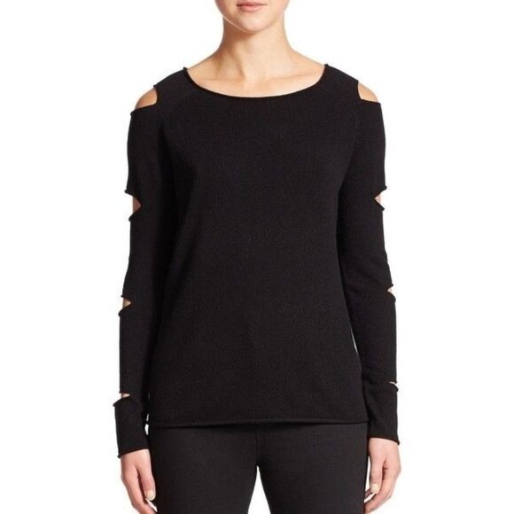 Skull Cashmere Black Pullover Sweater Cutout Sleeves Women's XS Crewneck - Picture 1 of 6